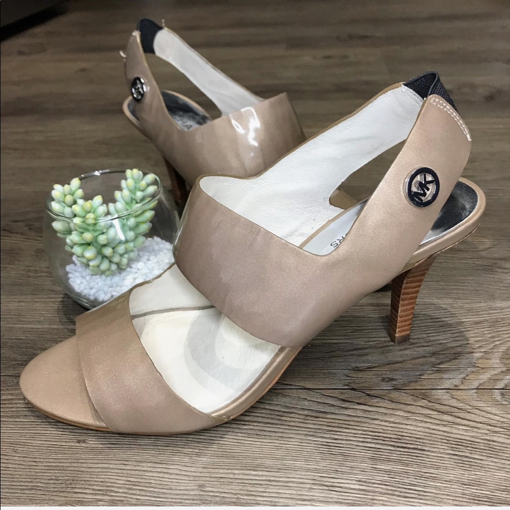 Michael Kors Nude Heels With Silver MK Logo 7.5